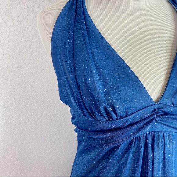 Vintage Finesse Blue Glittery Halter Cocktail Dress - Picture 3 of 10